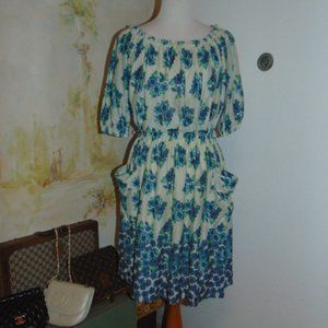 MNG by Mango Dress Womens Medium Tea Party Floral Lined Casual Mini Dress Blue